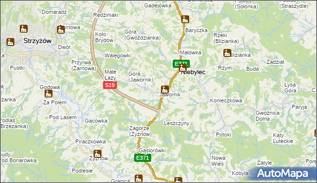 mapa Jawornik gmina Niebylec, Jawornik gmina Niebylec na mapie Targeo
