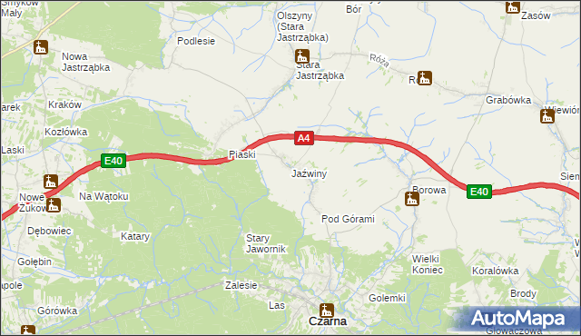 mapa Jaźwiny gmina Czarna, Jaźwiny gmina Czarna na mapie Targeo