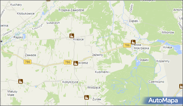 mapa Jaźwiny gmina Mstów, Jaźwiny gmina Mstów na mapie Targeo