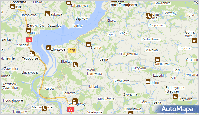 mapa Jelna gmina Gródek nad Dunajcem, Jelna gmina Gródek nad Dunajcem na mapie Targeo