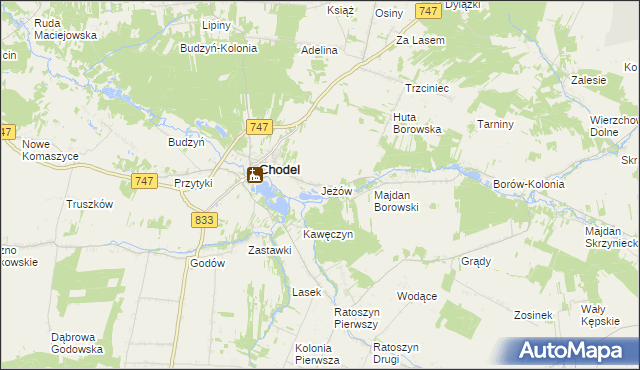 mapa Jeżów gmina Chodel, Jeżów gmina Chodel na mapie Targeo