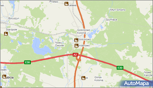 mapa Jordanowo gmina Świebodzin, Jordanowo gmina Świebodzin na mapie Targeo