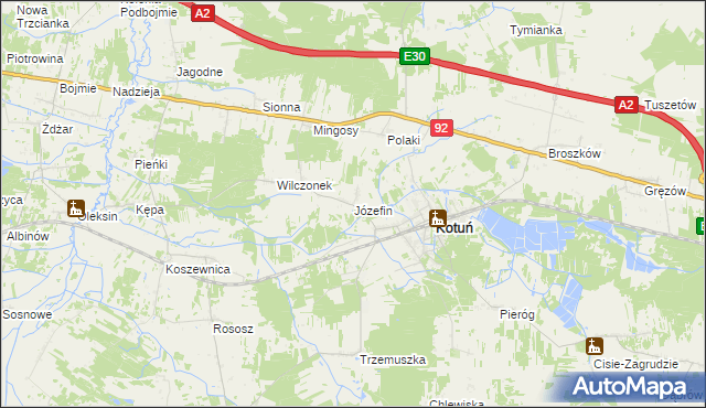mapa Józefin gmina Kotuń, Józefin gmina Kotuń na mapie Targeo