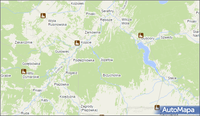 mapa Józefów gmina Dzikowiec, Józefów gmina Dzikowiec na mapie Targeo