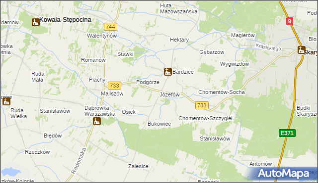 mapa Józefów gmina Kowala, Józefów gmina Kowala na mapie Targeo
