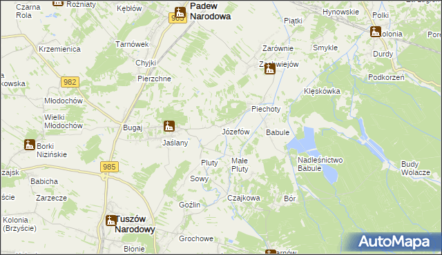 mapa Józefów gmina Tuszów Narodowy, Józefów gmina Tuszów Narodowy na mapie Targeo