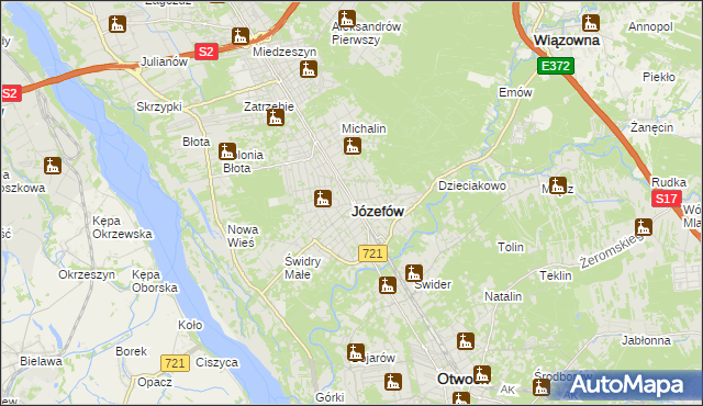 mapa Józefów powiat otwocki, Józefów powiat otwocki na mapie Targeo