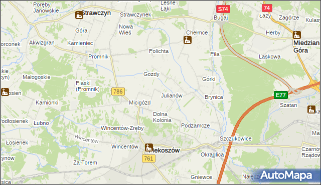 mapa Julianów gmina Piekoszów, Julianów gmina Piekoszów na mapie Targeo