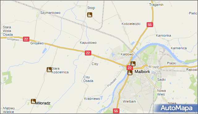 mapa Kałdowo gmina Malbork, Kałdowo gmina Malbork na mapie Targeo