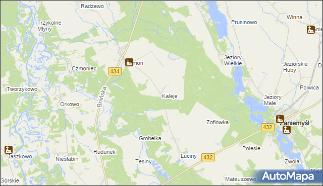 mapa Kaleje gmina Śrem, Kaleje gmina Śrem na mapie Targeo