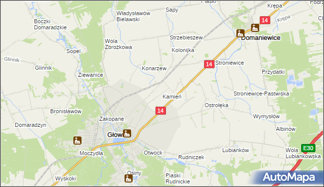 mapa Kamień gmina Głowno, Kamień gmina Głowno na mapie Targeo
