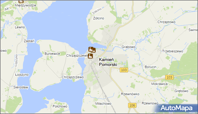 mapa Kamień Pomorski, Kamień Pomorski na mapie Targeo