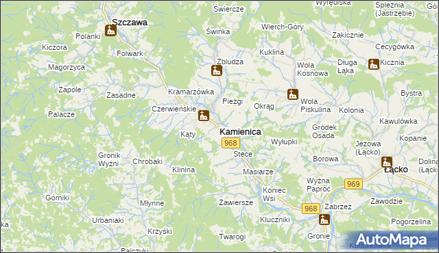 mapa Kamienica powiat limanowski, Kamienica powiat limanowski na mapie Targeo