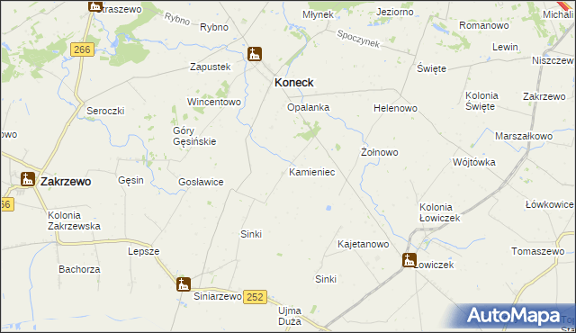 mapa Kamieniec gmina Koneck, Kamieniec gmina Koneck na mapie Targeo