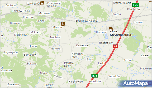 mapa Kamienna gmina Wola Krzysztoporska, Kamienna gmina Wola Krzysztoporska na mapie Targeo