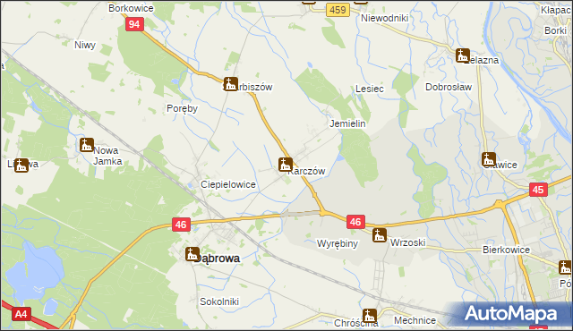 mapa Karczów gmina Dąbrowa, Karczów gmina Dąbrowa na mapie Targeo