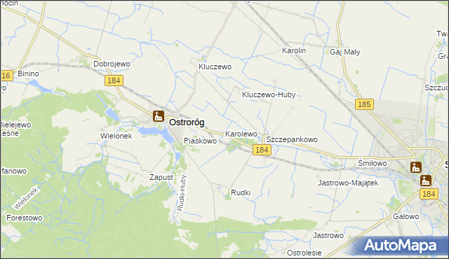 mapa Karolewo gmina Ostroróg, Karolewo gmina Ostroróg na mapie Targeo