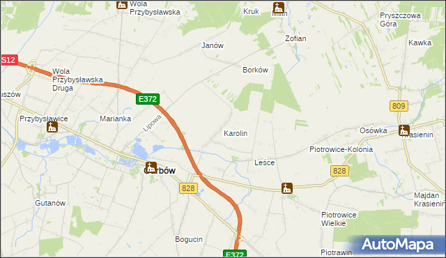 mapa Karolin gmina Garbów, Karolin gmina Garbów na mapie Targeo