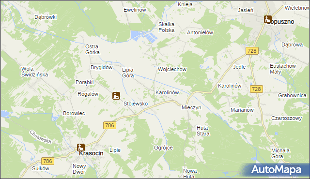 mapa Karolinów gmina Krasocin, Karolinów gmina Krasocin na mapie Targeo