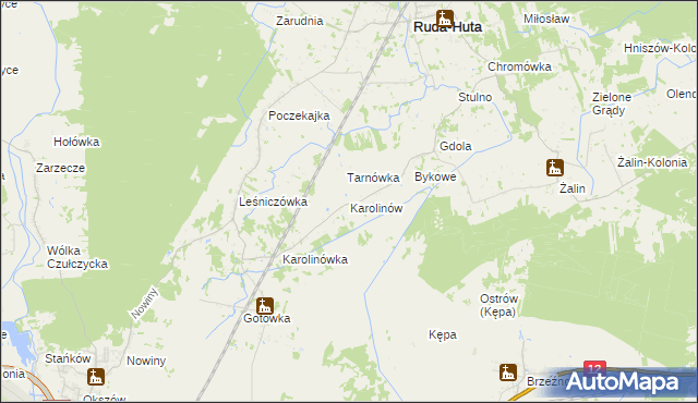 mapa Karolinów gmina Ruda-Huta, Karolinów gmina Ruda-Huta na mapie Targeo