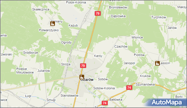 mapa Karsy gmina Ożarów, Karsy gmina Ożarów na mapie Targeo