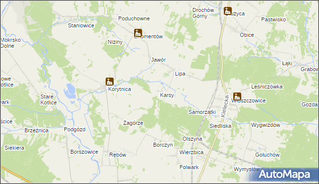 mapa Karsy gmina Sobków, Karsy gmina Sobków na mapie Targeo