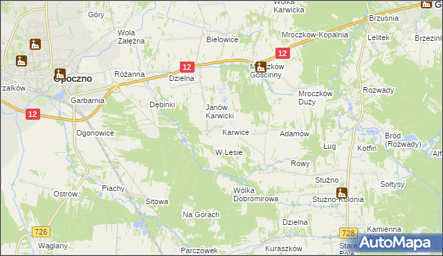 mapa Karwice gmina Opoczno, Karwice gmina Opoczno na mapie Targeo