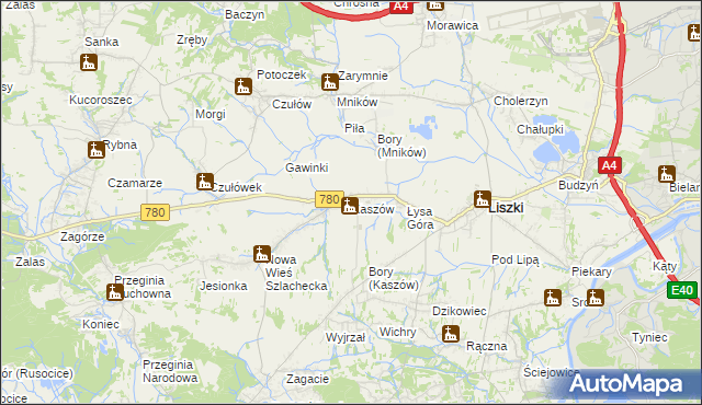 mapa Kaszów gmina Liszki, Kaszów gmina Liszki na mapie Targeo