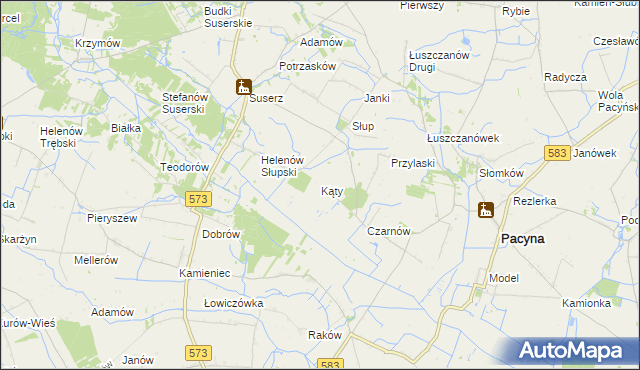 mapa Kąty gmina Pacyna, Kąty gmina Pacyna na mapie Targeo