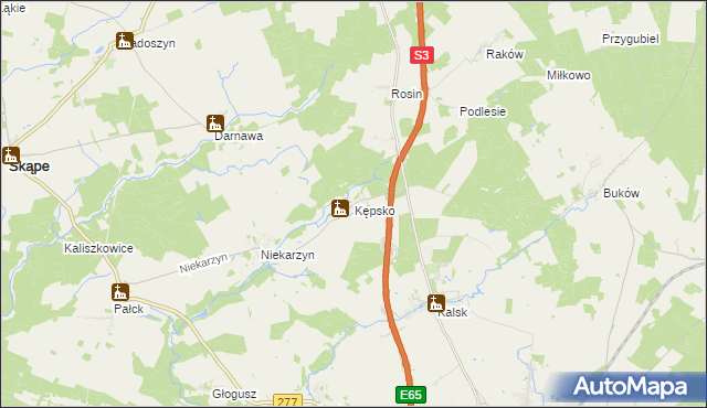 mapa Kępsko gmina Świebodzin, Kępsko gmina Świebodzin na mapie Targeo