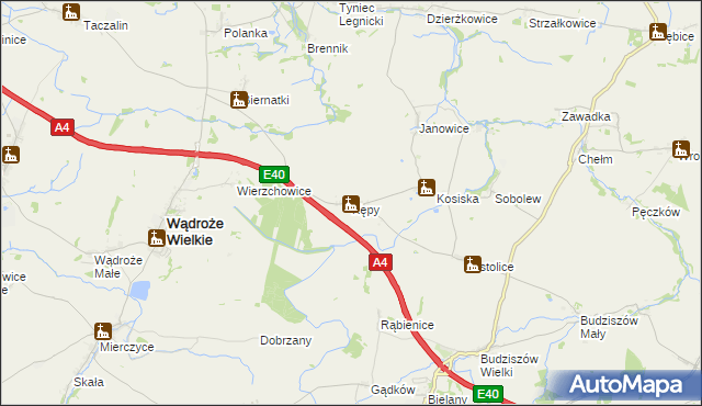 mapa Kępy gmina Wądroże Wielkie, Kępy gmina Wądroże Wielkie na mapie Targeo