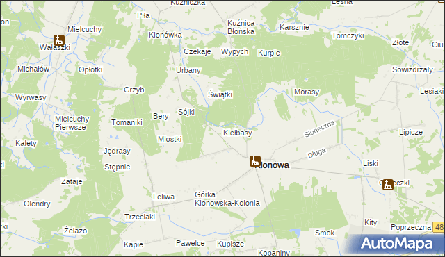 mapa Kiełbasy gmina Klonowa, Kiełbasy gmina Klonowa na mapie Targeo
