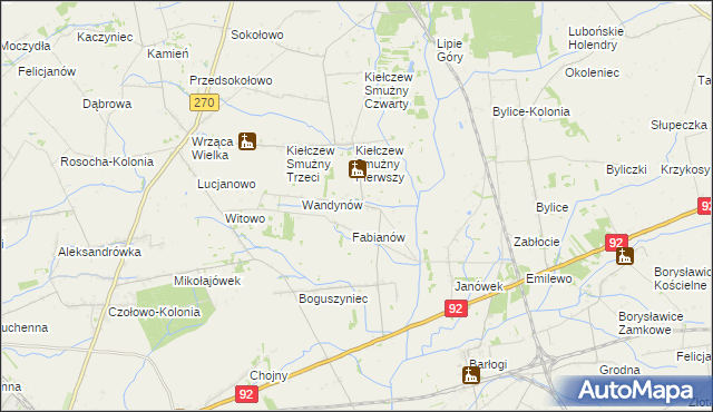 mapa Kiełczew Górny, Kiełczew Górny na mapie Targeo
