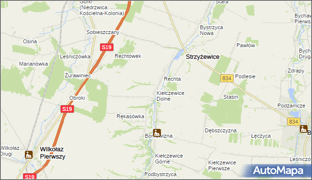 mapa Kiełczewice Dolne, Kiełczewice Dolne na mapie Targeo