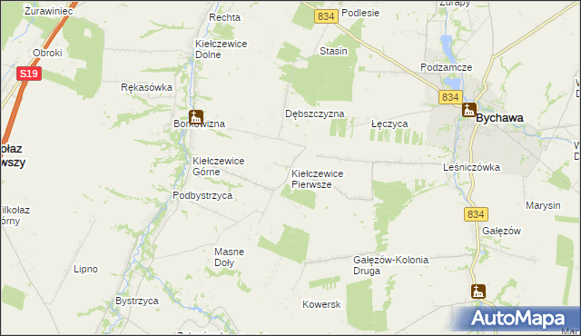 mapa Kiełczewice Pierwsze, Kiełczewice Pierwsze na mapie Targeo