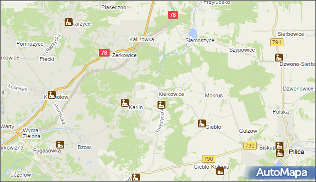 mapa Kiełkowice, Kiełkowice na mapie Targeo