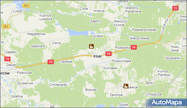 mapa Kluki powiat bełchatowski, Kluki powiat bełchatowski na mapie Targeo