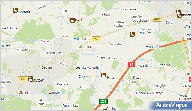 mapa Knapy gmina Lututów, Knapy gmina Lututów na mapie Targeo