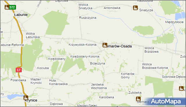mapa Komarów-Wieś, Komarów-Wieś na mapie Targeo