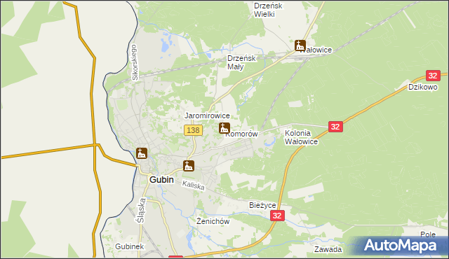 mapa Komorów gmina Gubin, Komorów gmina Gubin na mapie Targeo