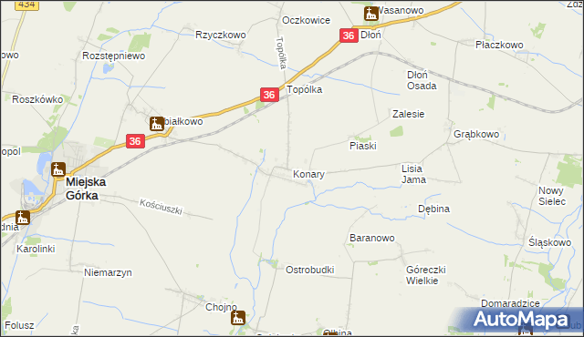 mapa Konary gmina Miejska Górka, Konary gmina Miejska Górka na mapie Targeo