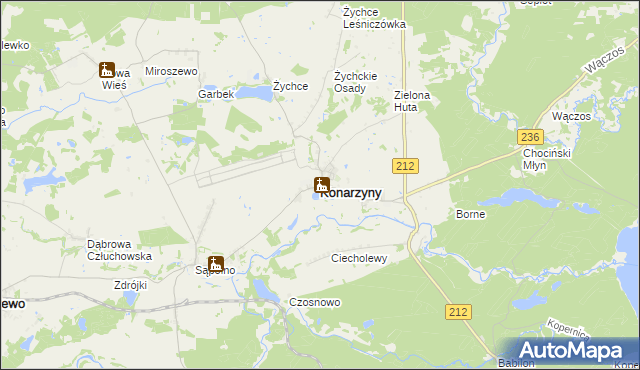 mapa Konarzyny powiat chojnicki, Konarzyny powiat chojnicki na mapie Targeo