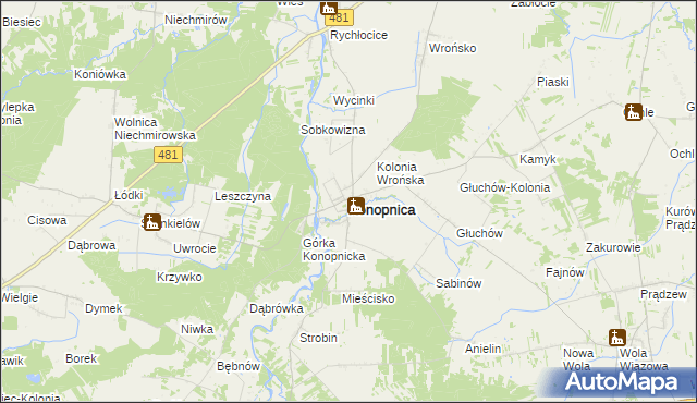 mapa Konopnica powiat wieluński, Konopnica powiat wieluński na mapie Targeo