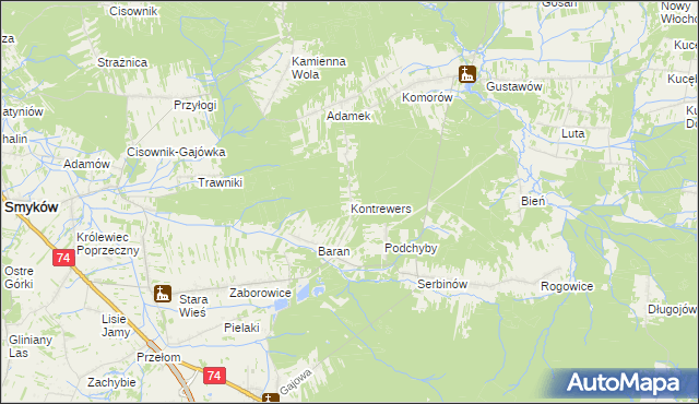 mapa Kontrewers gmina Mniów, Kontrewers gmina Mniów na mapie Targeo