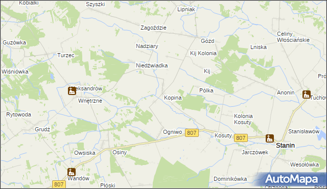 mapa Kopina gmina Stanin, Kopina gmina Stanin na mapie Targeo