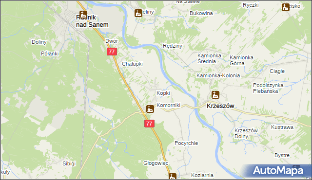 mapa Kopki gmina Rudnik nad Sanem, Kopki gmina Rudnik nad Sanem na mapie Targeo