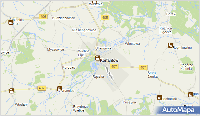 mapa Korfantów, Korfantów na mapie Targeo