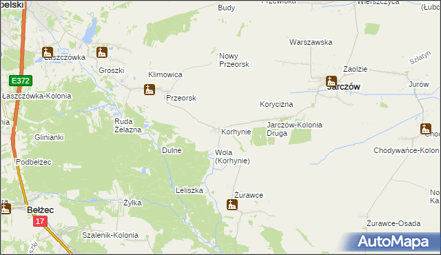 mapa Korhynie, Korhynie na mapie Targeo