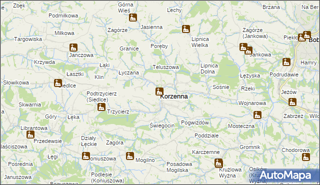 mapa Korzenna, Korzenna na mapie Targeo