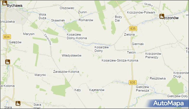 mapa Kosarzew-Stróża, Kosarzew-Stróża na mapie Targeo